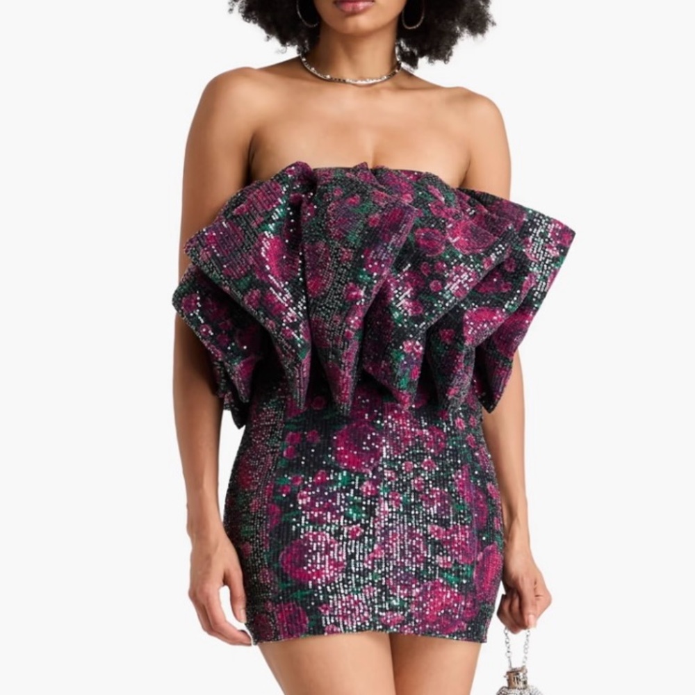 Elegant Floral Sequin Mini Dress